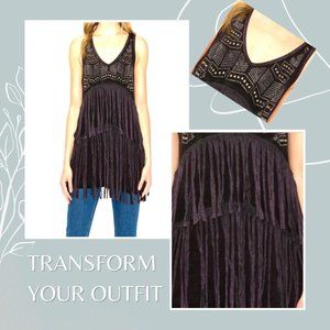 BULLY Designer FRINGE & BLING Dangling TANK TOP Embellished T-SHIRT Priced CHEAP